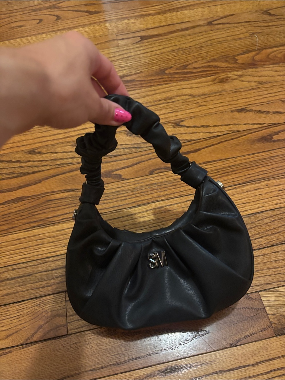 Black Ruched Handle Shoulder Bag